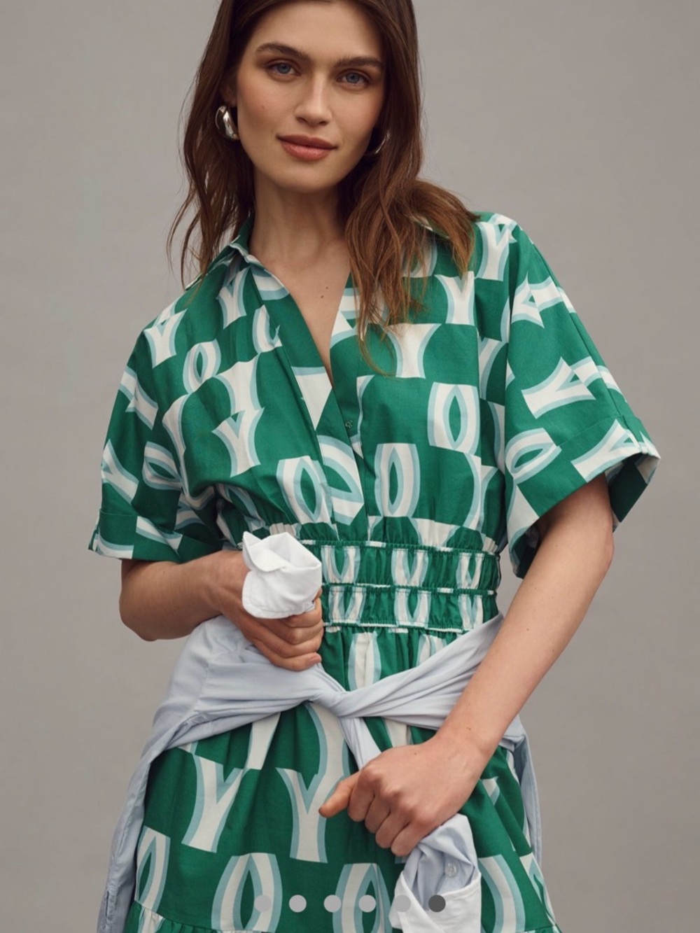 Anthropologie Somerset Green and White Geometric Maxi Dress Sz. L